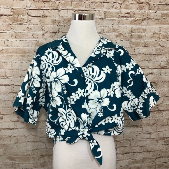 Hilo Hattie Tops - Hawaiian Crop Top Shirt Hibiscus Aloha Hilo Hattie